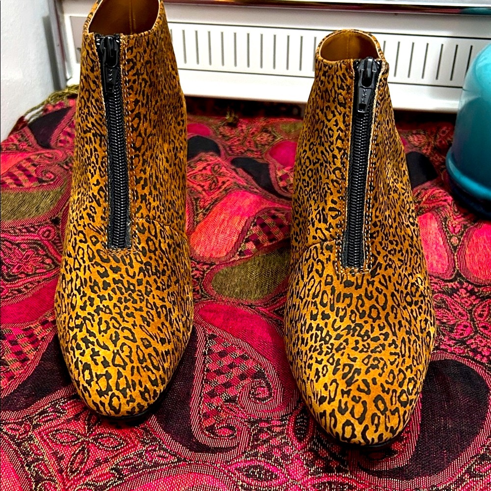 Vintage AJ Valenci Suede Animal Print Booties